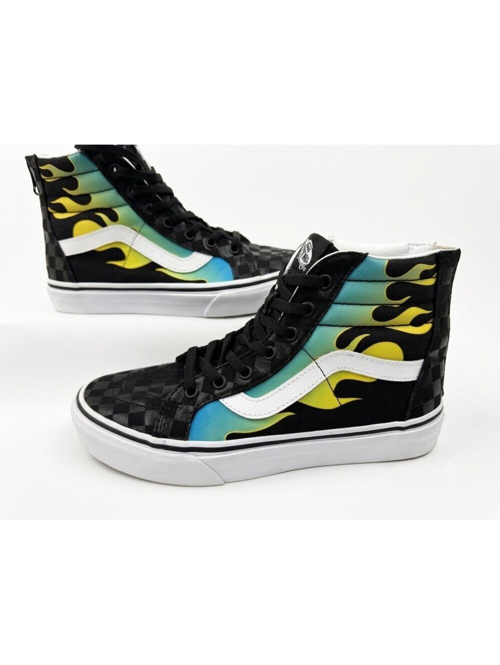 Vans Sk-8 Glow Flame High Top Blue Yellow Green kids  Size 5